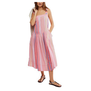 Free people Primavera striped cotton midi dress strawberry combo S